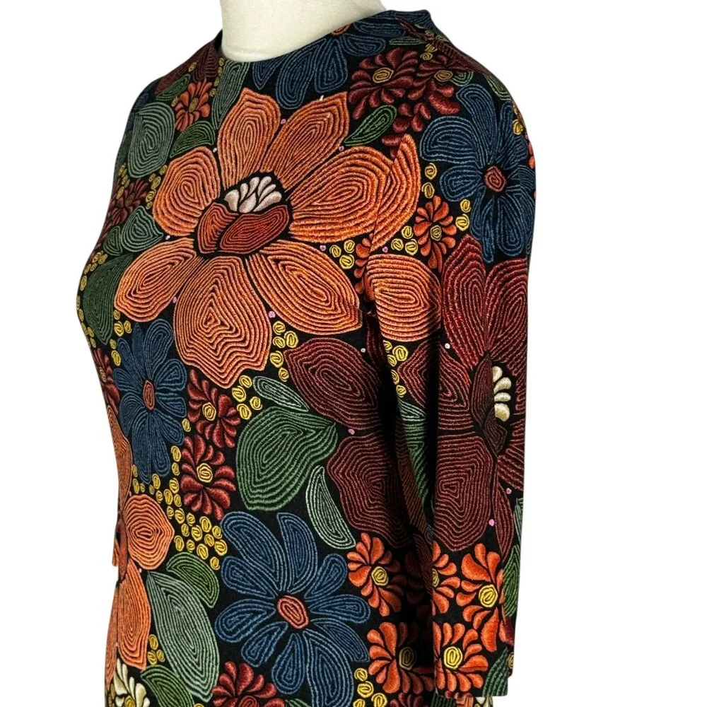 Farm Rio Black Stitched Flowers Lenzing™ Ecovero™ Viscose Midi Dress Size Small - Picture 12 of 16